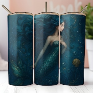Mermaid PNG Tumbler Wrap 20oz Skinny Tumbler Sublimation Design Ocean Clipart PNG Mystical Fantasy Sea Scene