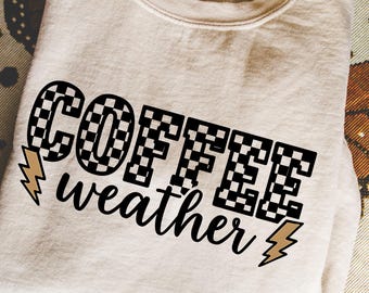 Coffee Weather PNG Coffee Png Coffee Lovers PNG Fall PNG Retro Coffee Design Checkered Letter Lightning Bolt Sublimation Design Coffee Shirt