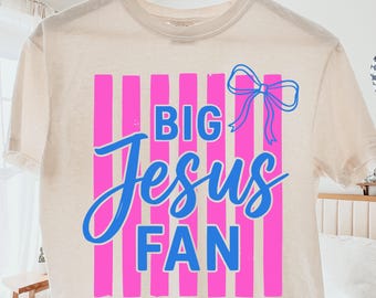 Gestreifter großer Jesus-Fan PNG Preppy Christian Png Jesus Shirt Design Gott Png Glaube Inspirierende Sublimationsdesign Neon gestreifter Sommer Png