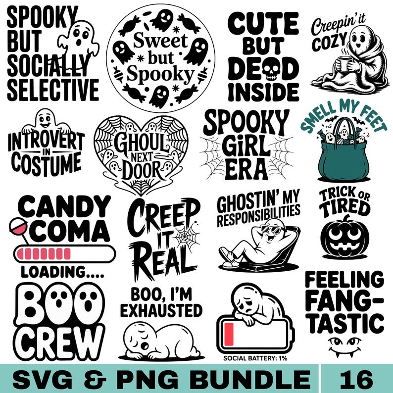 Funny Halloween SVG Bundle for Cricut Spooky Ghost SVG Quotes Cute Fall ...