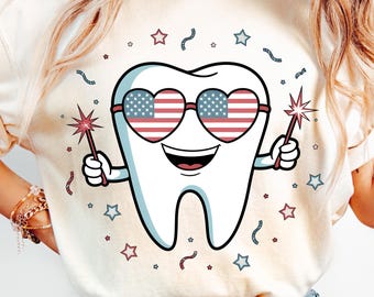 Dental PNG 4th of July PNG Sublimation Design for T-Shirts Sweatshirts Patriotic Tooth PNG for Denist Dental Hygienist Dental Assistant