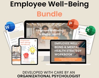 Employee Wellbeing Workbook | Employee Wellbeing & Mental Health Strategy | +15 editable HR and Leader Templates | +20 practical initiatives