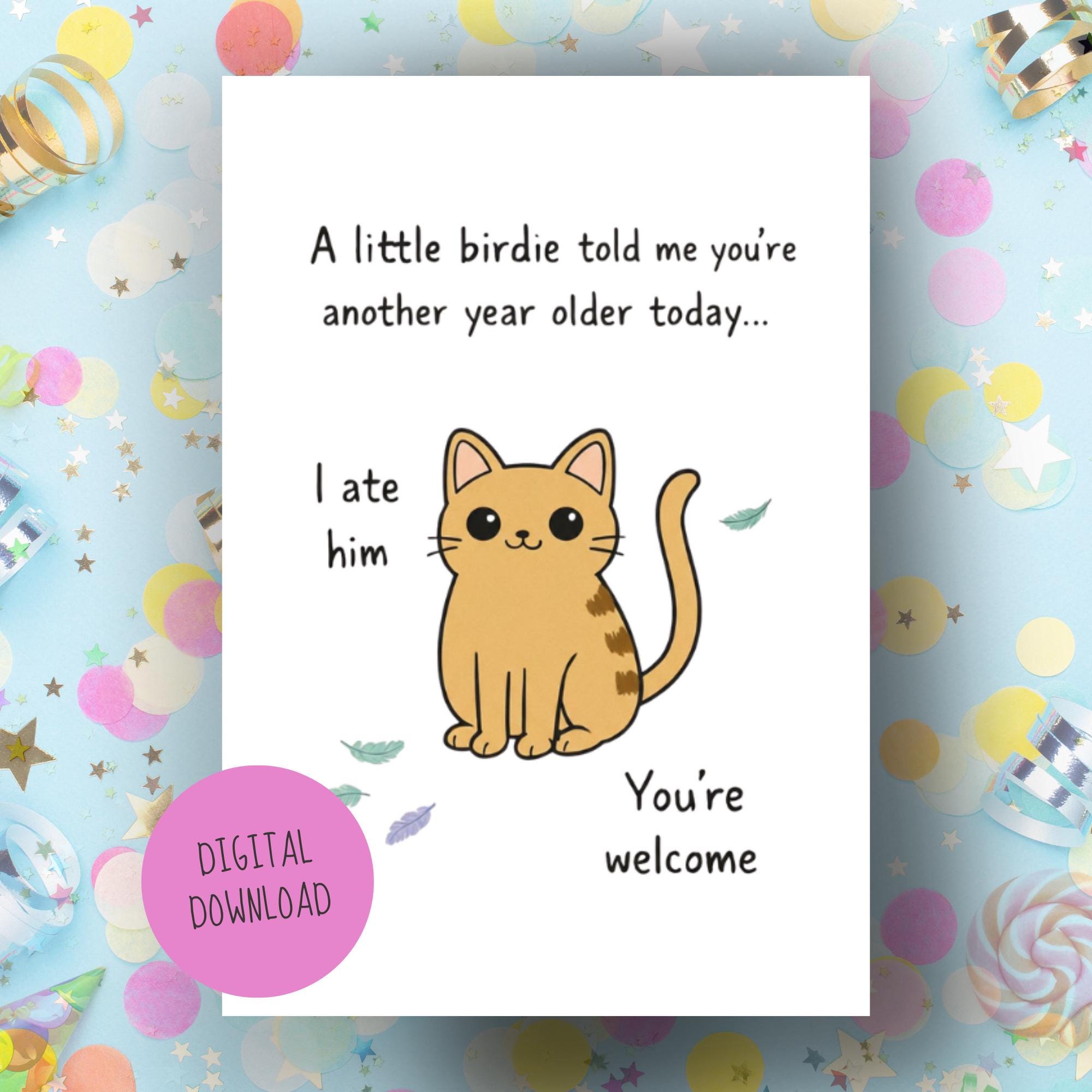 Printable Birthday Card | Funny Cat Card | Digital Download - Etsy