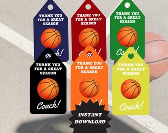 Printable Basketball Gift Tags | Gift Tags for Basketball Coach Digital Download