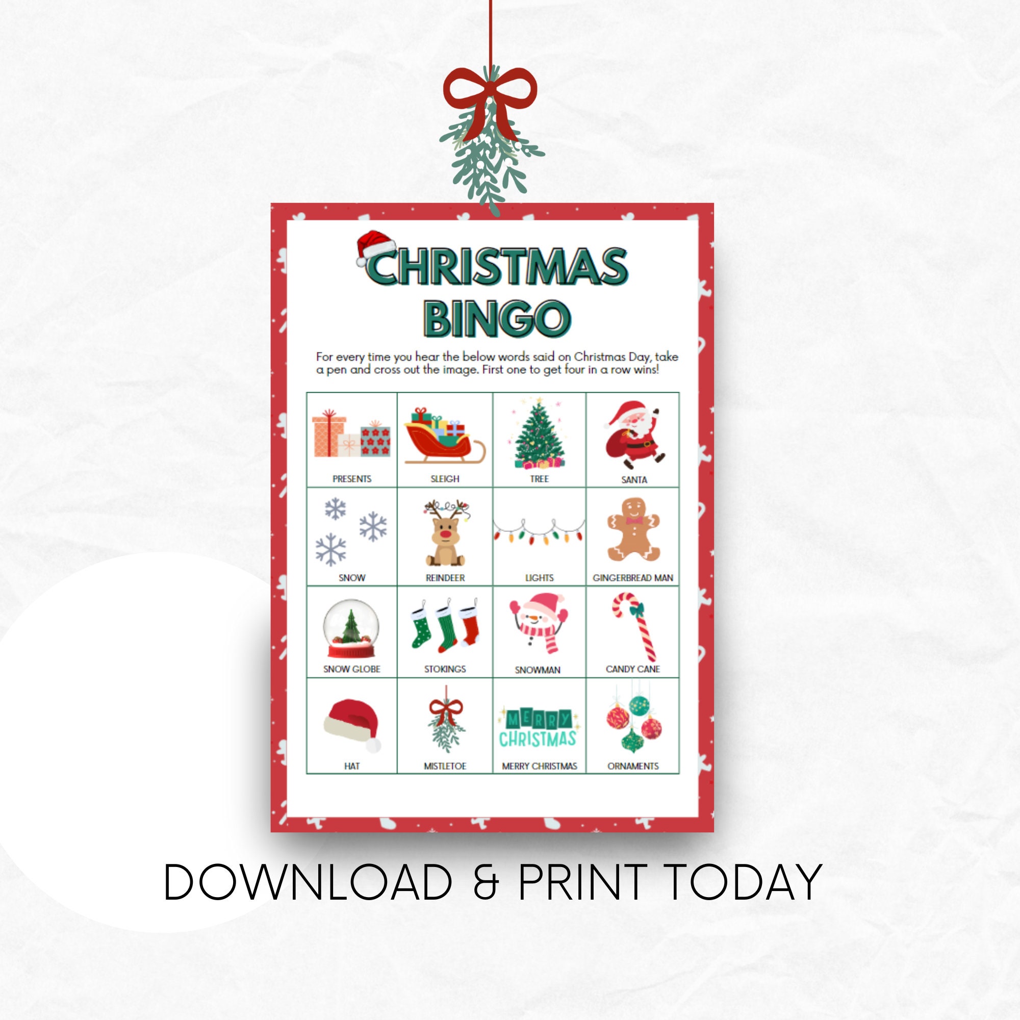 Printable Christmas Bingo Game, Christmas Dinner Game Idea Digital ...