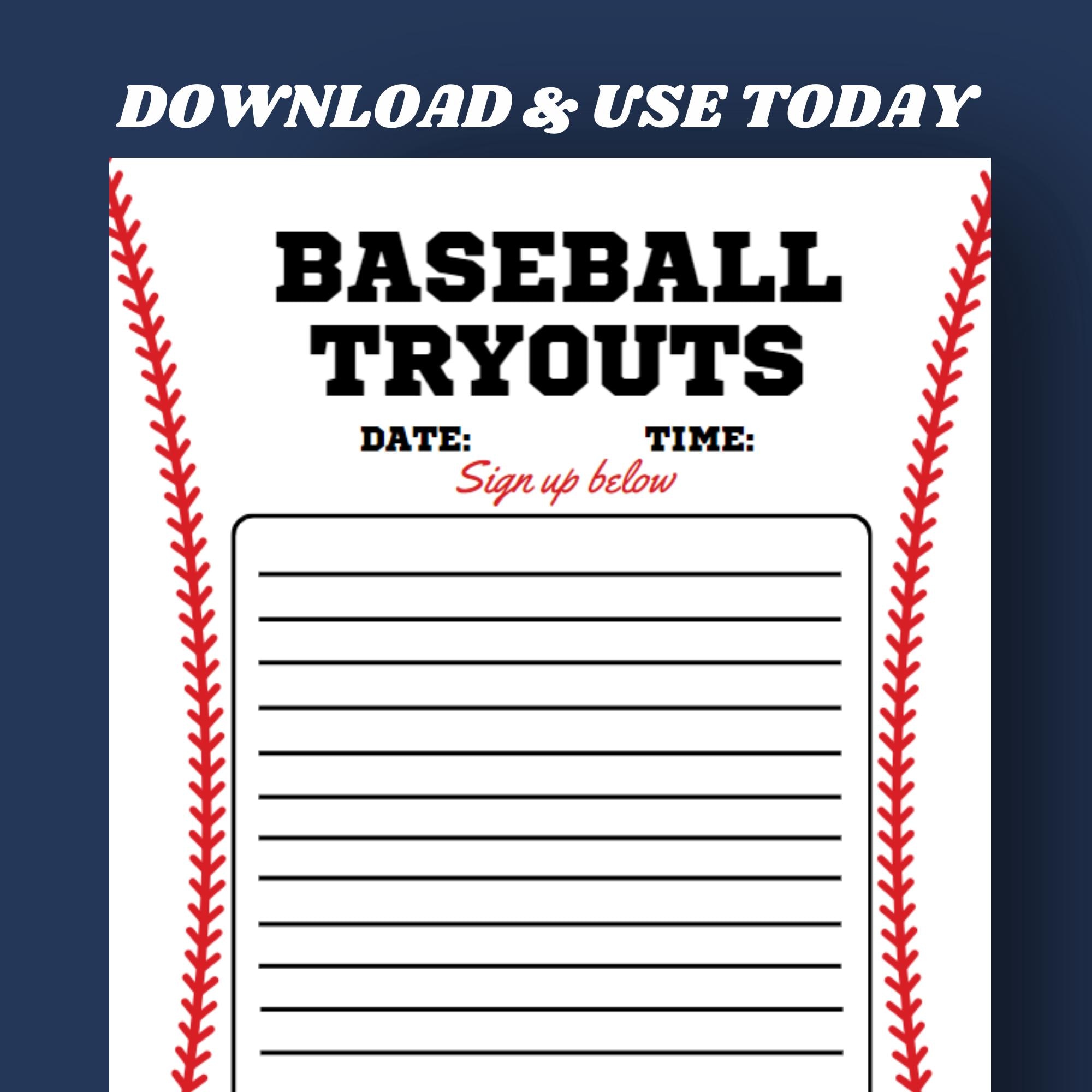 Printable Baseball Tryouts Sign up Sheet | PDF Digital Download - Etsy