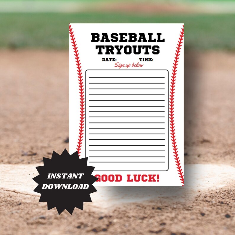 Printable Baseball Tryouts Sign up Sheet | PDF Digital Download - Etsy