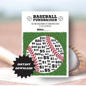 Printable Baseball Fundraiser Sheet | Raise Up To 200 Dollars | PDF Digital Download