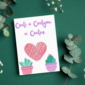 Cacti + Cactyou = Cactus Foldable Greeting Card, Instant Printable Download, Blank Inside, Cactus Themed Card