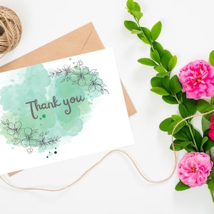 Floral, Light Green, Paint Splatter, Blank Inside, Instant Digital Download, Foldable Card