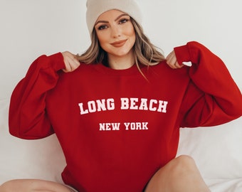 Long Beach Sweatshirt | Soft Cozy Long Beach New York Sweatshirt Crewneck Sweater Vintage NYC College University Souvenir Gifts NY