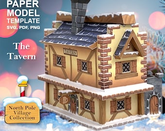 North Pole Village - The Tavern - DIY Polygonal Paper Art Model Template, Paper Craft