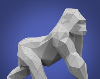 Gorilla Walking DIY Low Poly Paper Model Template, paper craft, paper model