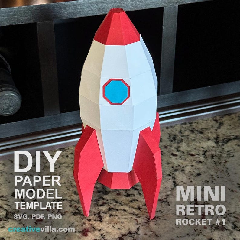 Mini Retro Rocket #1 - DIY Polygonal Paper Art Model Template, Paper ...