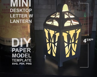 Mini Desktop Letter W Lantern DIY Low Poly Paper Model Template, Cricut Paper Craft