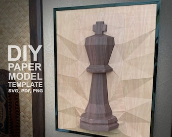 Xadrez Rei 3D Escultura de Parede em Relevo DIY Modelo de Modelo de Papel Low Poly, Artesanato de Papel