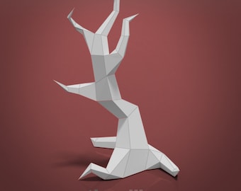 Spooky Tree Low Poly Paper Model Template