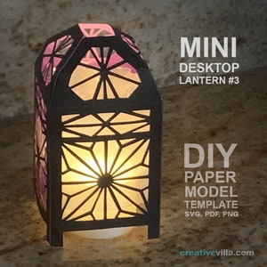 Mini Desktop Lantern # 3 Modello di modello di carta low poly fai-da-te, mestiere di carta