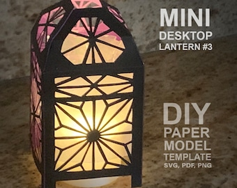 Mini Desktop Lantern # 3 Modello di modello di carta low poly fai-da-te, mestiere di carta