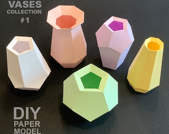 Collection de vases simples n°1 (ensembles 1-5) modèle de modèle en papier bricolage low poly, créations en papier