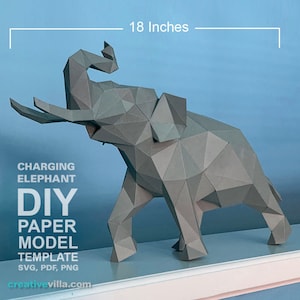 Aufladender Elefant - DIY Low Poly Papiermodell Vorlage, Papiermodell