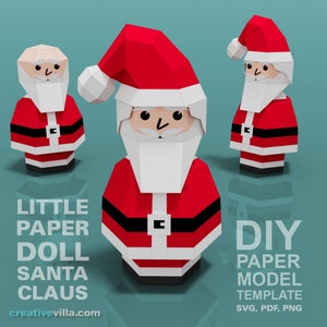 Muñeco de papel de Papá Noel: plantilla de modelo de papel de polígono bajo para hacer tú mismo, manualidad de papel