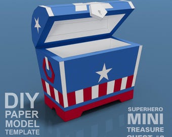Superhero Mini Treasure Chest #2 - DIY Polygonal Paper Art Model Template, Paper Craft
