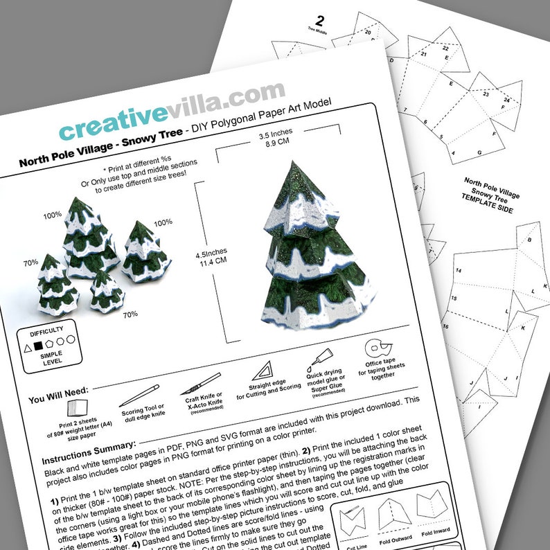 North Pole Village Snowy Tree DIY Polygonal Paper Art Model Template, Paper Craft image 3