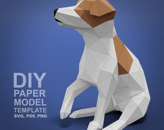 Perro Jack Russell Terrier - Plantilla de modelo de papel DIY Low Poly, artesanía de papel
