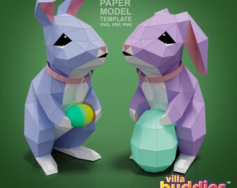 Villa Buddies - Bunny - DIY Low Poly Paper Model Template, Paper Craft