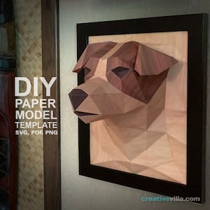 Portrait 3D de chien Jack Russell, sculpture murale en papier low poly, bricolage, créations en papier