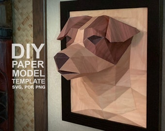 Scultura di carta 3D di Jack Russell: ritratto di cane fai da te in stile low poly (download digitale)