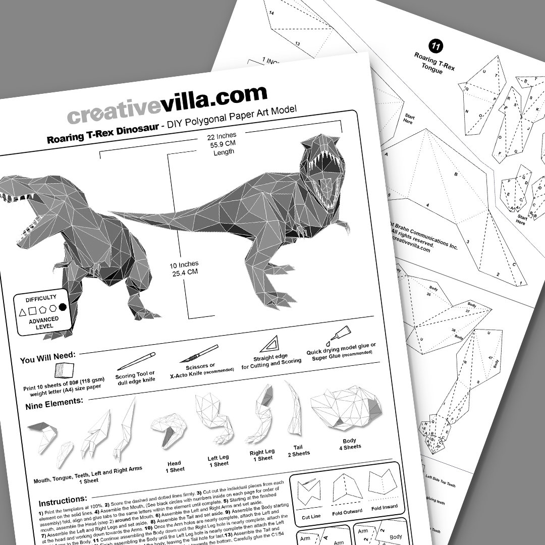 T-Rex DIY ローポリ ペーパー モデル テンプレート、ペーパー