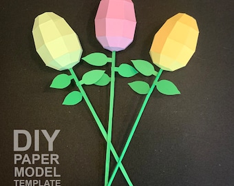 Modello di carta per fiori di uova di Pasqua: lavoretto fai da te low poly (download digitale)