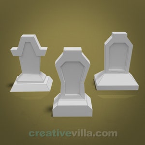 Tombstone Rectangle Tombstone Set 4 Low Poly Paper Model Template - Etsy