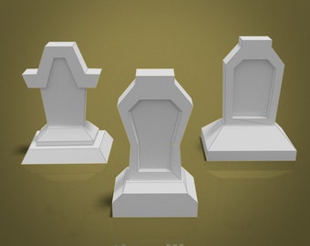 Conjunto de lápide 4 modelo de modelo de papel Low Poly
