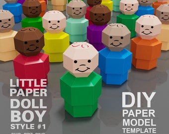 Modello fai da te per bambola di carta low poly (download digitale)