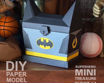 Superhero Mini Treasure Chest #4 - DIY Polygonal Paper Art Model Template, Paper Craft