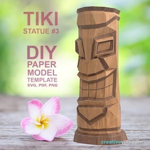 Statue Tiki #3 - Modèle de modèle artistique en papier polygonal bricolage, créations en papier