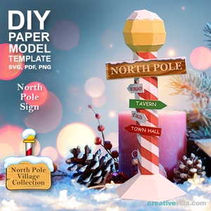 North Pole Sign Paper Model: DIY Christmas Village (Digital Download)