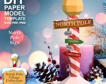 North Pole Sign Paper Model: DIY Christmas Village (Digital Download)