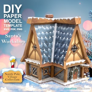 Pueblo del Polo Norte - Taller de Papá Noel - Plantilla de modelo de arte de papel poligonal DIY, artesanía de papel