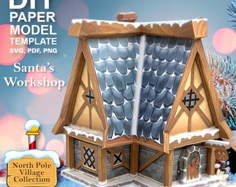 North Pole Village - Santa's Workshop - DIY Polygonal Paper Art Model Template, Paper Craft