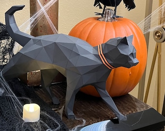 Low Poly Walking Cat Paper Model Template: Halloween Decor (Digital Download)