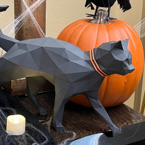 Gehende Katze Modell Low Poly Papiermodell, Halloween, Papiermodell