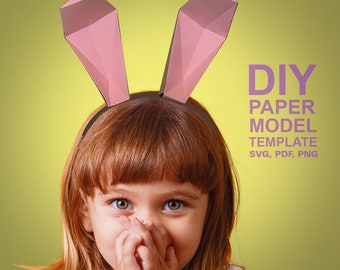 Modelo de modelo de papel low poly faça você mesmo com orelhas de coelho, artesanato em papel
