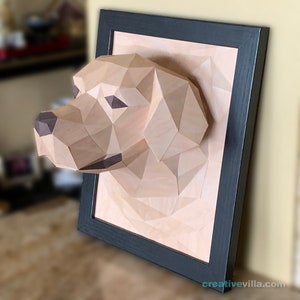 Golden Retriever Dog 3D Portrait Wall Sculpture DIY Low Poly Paper Model Template, Paper Craft image 4