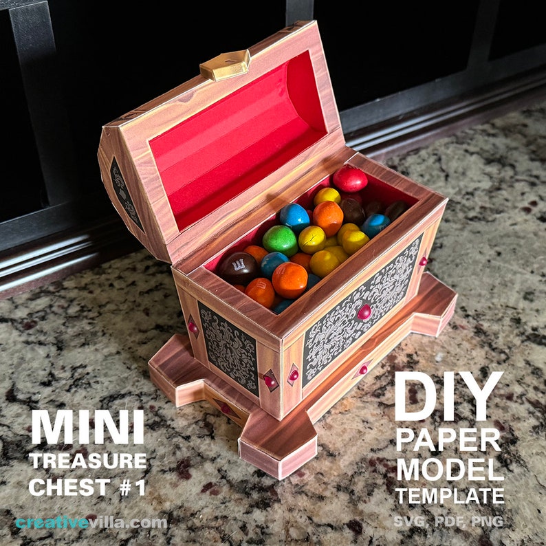 Mini Treasure Chest 1 DIY Polygonal Paper Art Model Template, Paper