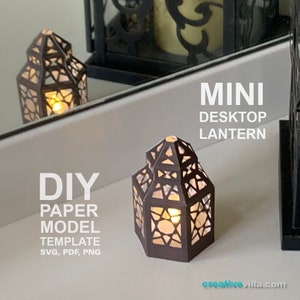 Mini Desktop Lantern # 1 Modello di modello di carta low poly fai-da-te, mestiere di carta