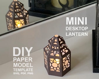 Mini lanterna de mesa #1 modelo de modelo de papel DIY Low Poly, artesanato em papel